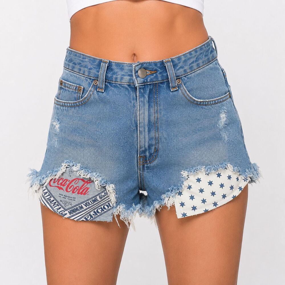 Forever 21 Coca-Cola Women’s Denim Shorts Size 26 Distressed Jean Cutoffs USA